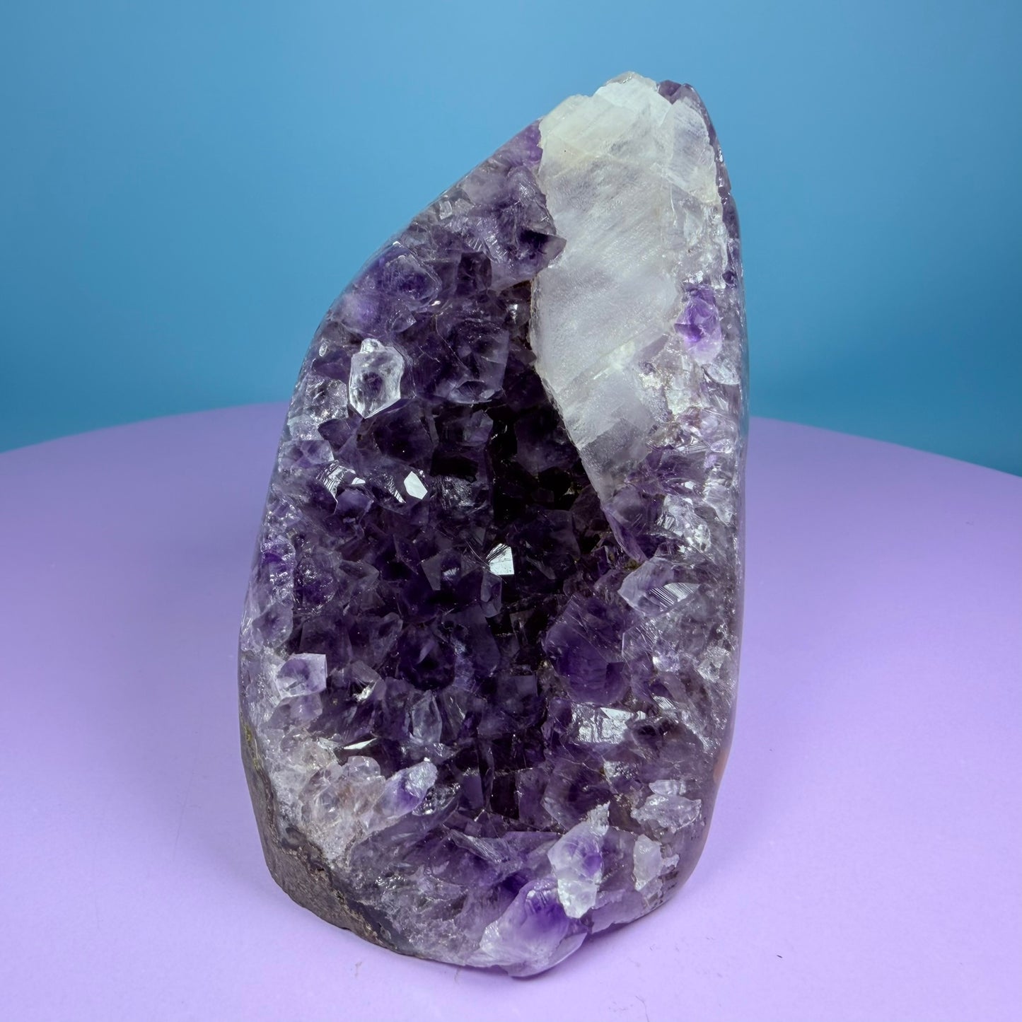 Amethyst Small Semi-Polished Cluster Freeform with Calcite (Video)
