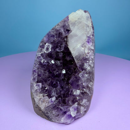 Amethyst Small Semi-Polished Cluster Freeform with Calcite (Video)