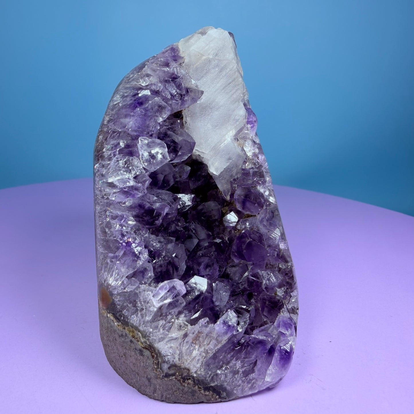 Amethyst Small Semi-Polished Cluster Freeform with Calcite (Video)