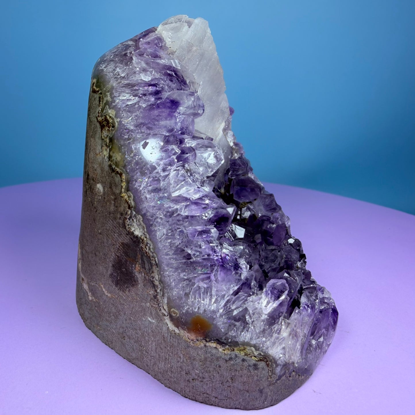 Amethyst Small Semi-Polished Cluster Freeform with Calcite (Video)