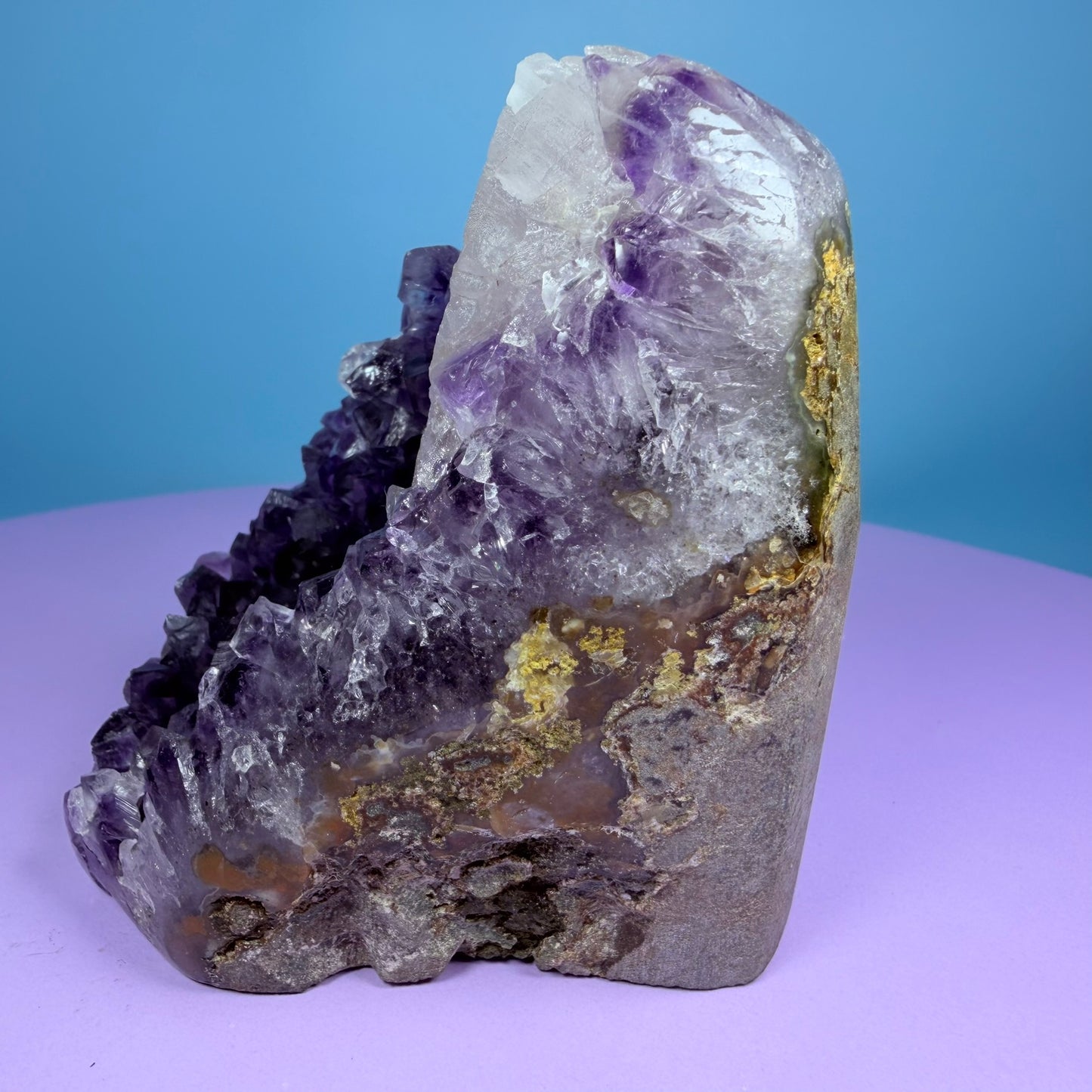 Amethyst Small Semi-Polished Cluster Freeform with Calcite (Video)