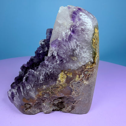 Amethyst Small Semi-Polished Cluster Freeform with Calcite (Video)
