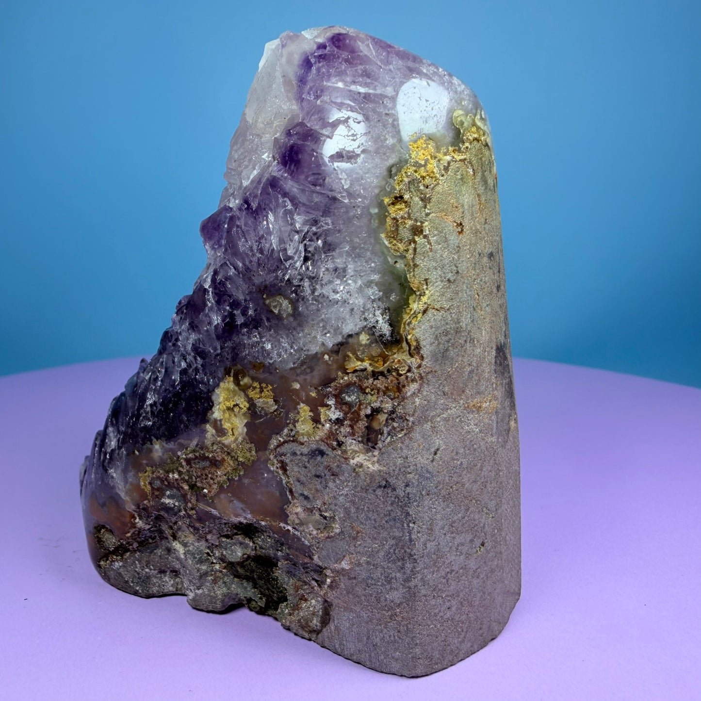 Amethyst Small Semi-Polished Cluster Freeform with Calcite (Video)