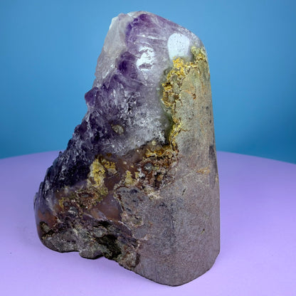 Amethyst Small Semi-Polished Cluster Freeform with Calcite (Video)