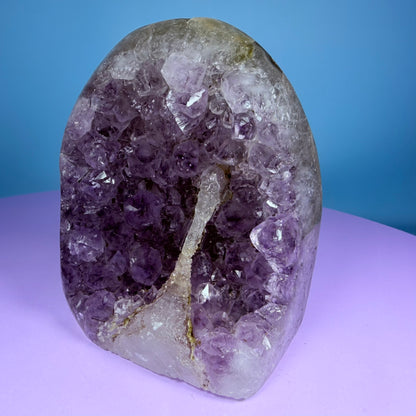 Amethyst Medium Semi-Polished Cluster Freeform with Calcite (Video)