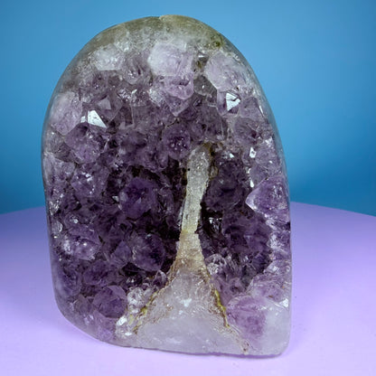 Amethyst Medium Semi-Polished Cluster Freeform with Calcite (Video)