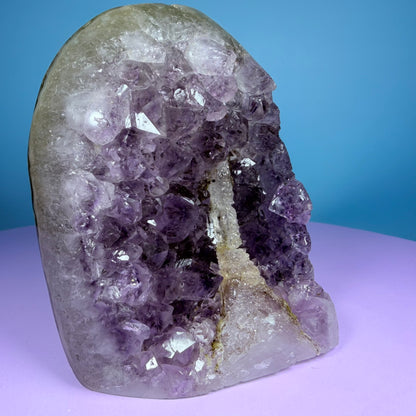 Amethyst Medium Semi-Polished Cluster Freeform with Calcite (Video)