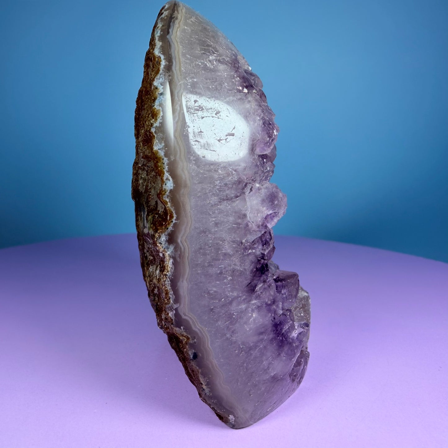 Amethyst Medium Semi-Polished Cluster Freeform with Calcite (Video)