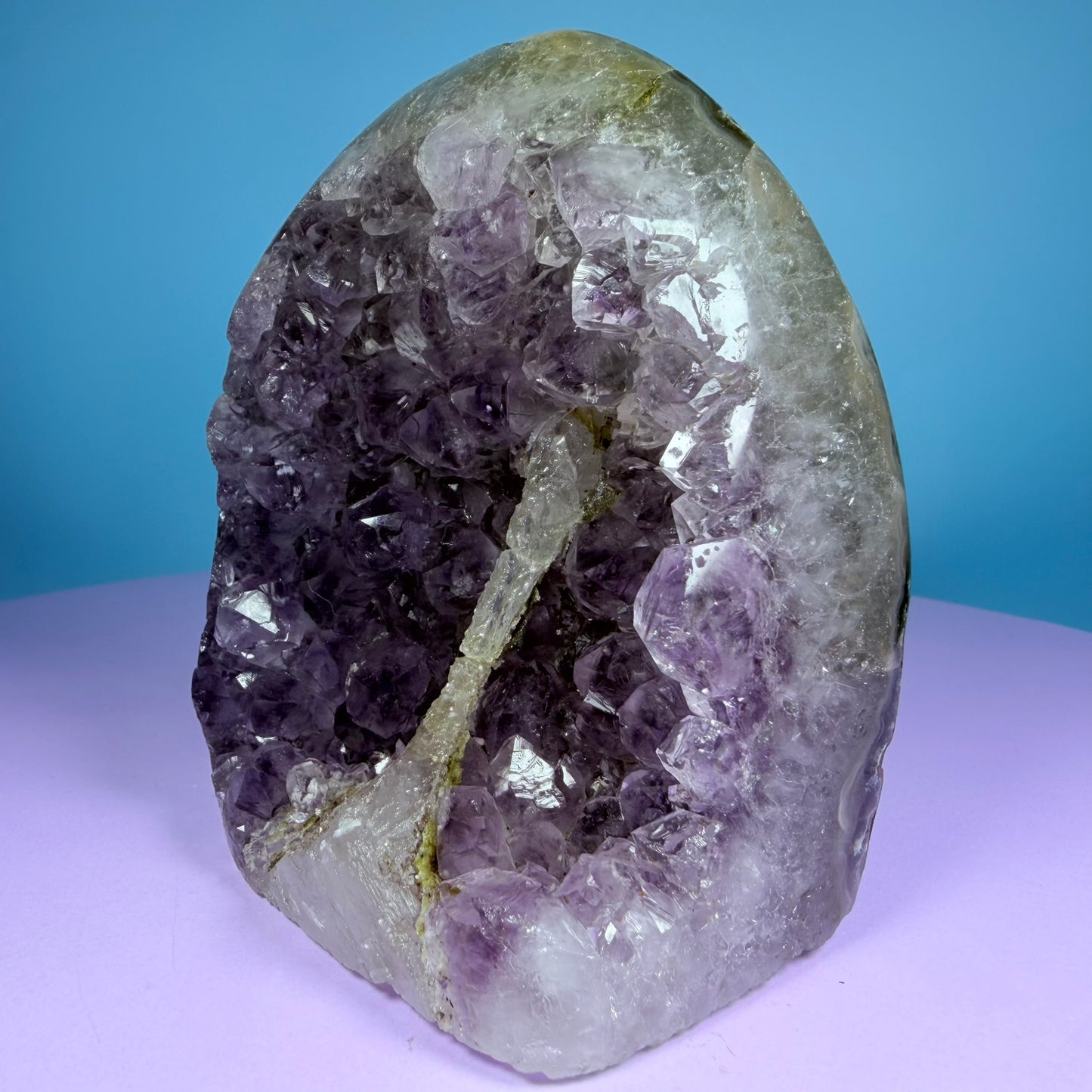 Amethyst Medium Semi-Polished Cluster Freeform with Calcite (Video)