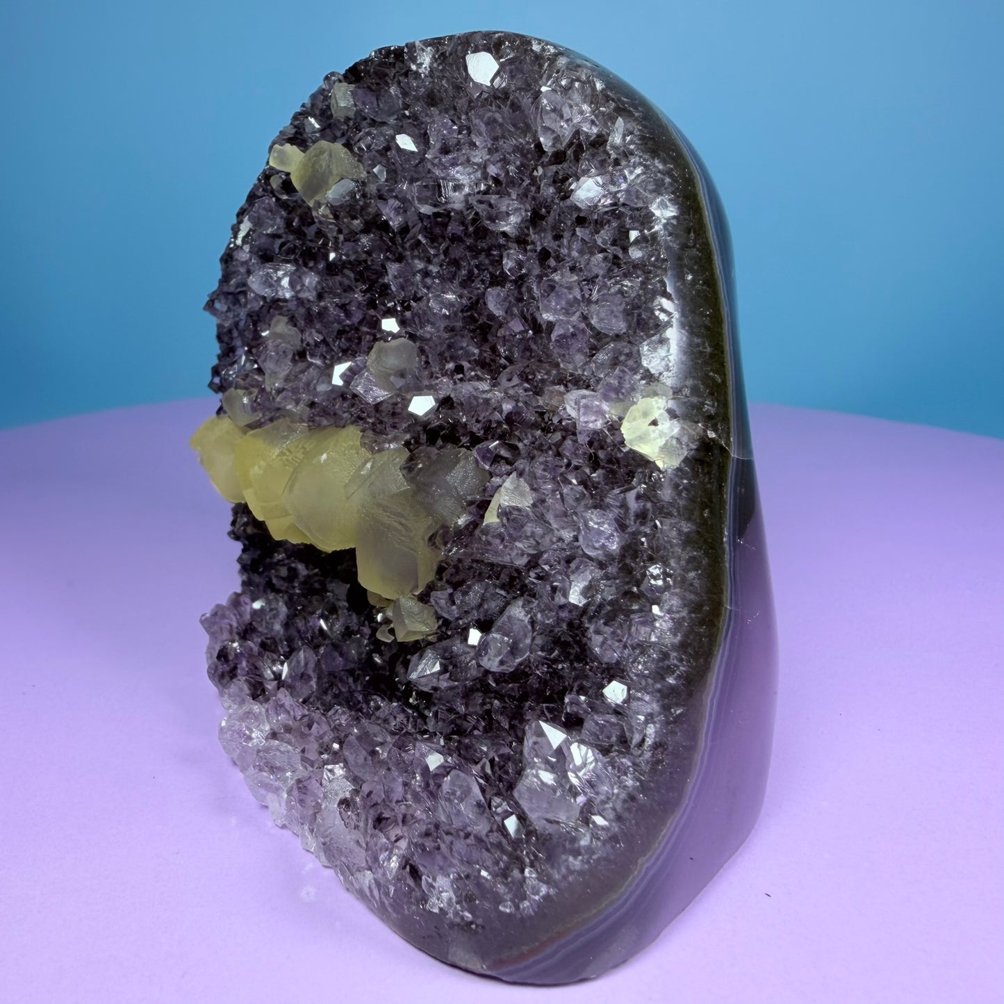 Amethyst Medium Semi-Polished Cluster Freeform with Agate and Calcite (Video)