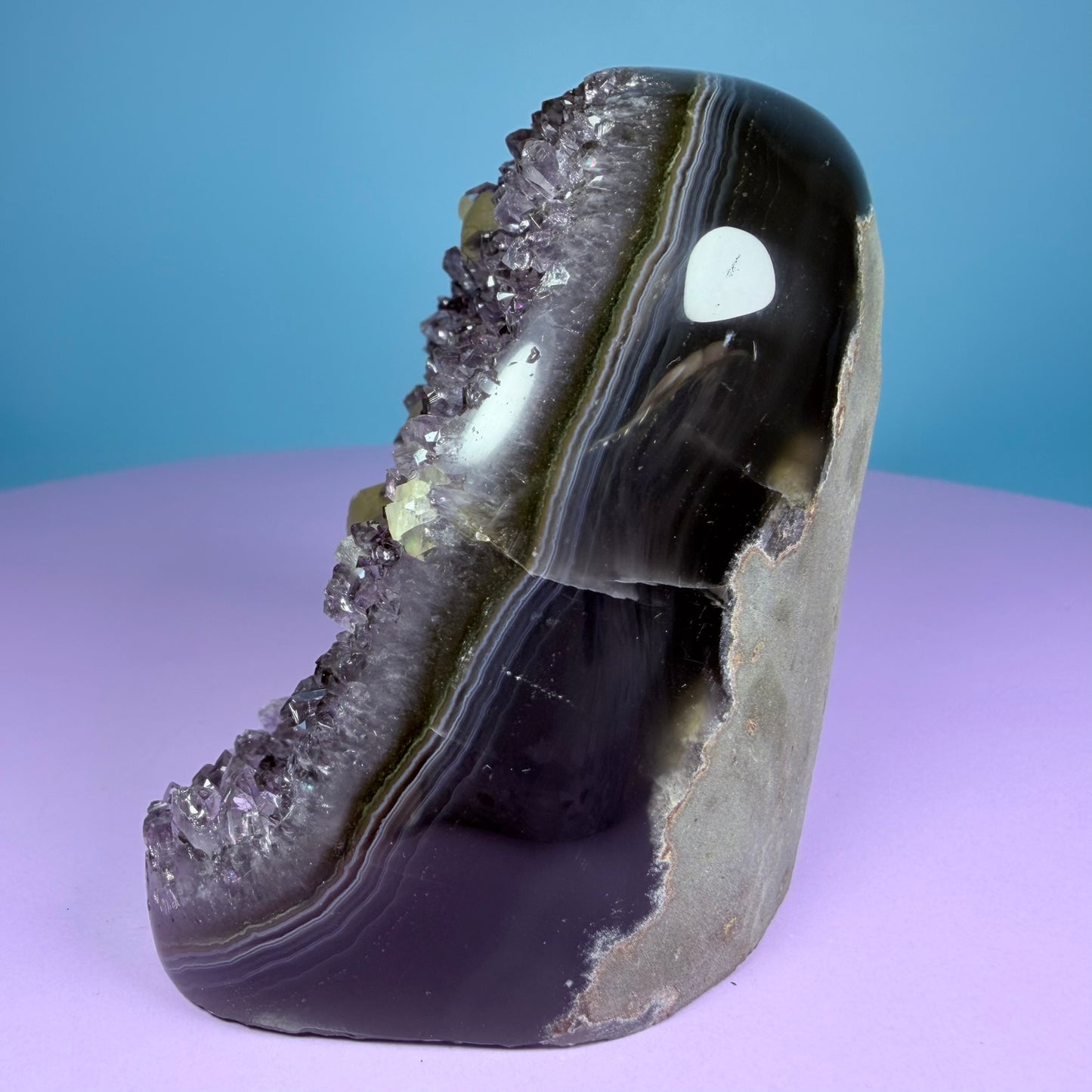 Amethyst Medium Semi-Polished Cluster Freeform with Agate and Calcite (Video)