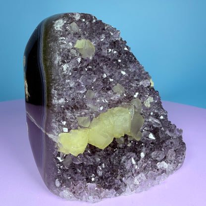 Amethyst Medium Semi-Polished Cluster Freeform with Agate and Calcite (Video)