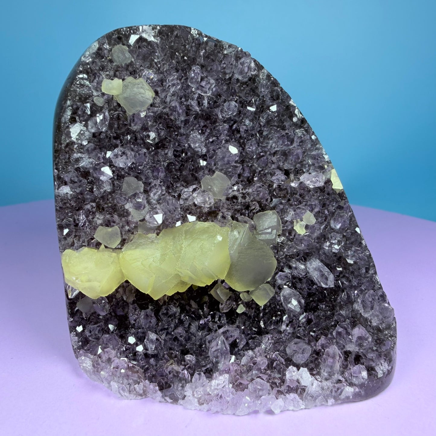 Amethyst Medium Semi-Polished Cluster Freeform with Agate and Calcite (Video)