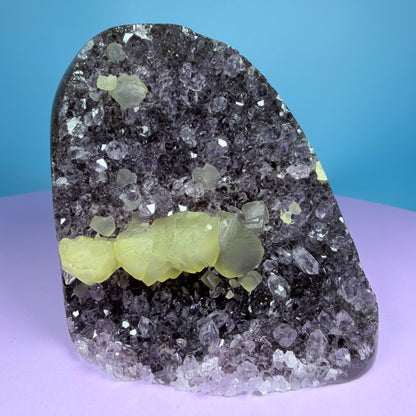 Amethyst Medium Semi-Polished Cluster Freeform with Agate and Calcite (Video)