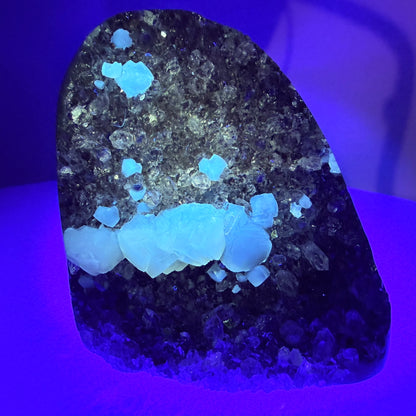 Amethyst Medium Semi-Polished Cluster Freeform with Agate and Calcite (Video)