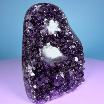 Amethyst Medium Semi-Polished Cluster Freeform with Agate (Video)