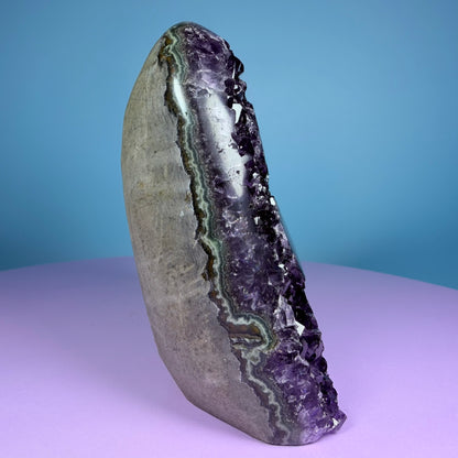 Amethyst Medium Semi-Polished Cluster Freeform with Agate (Video)