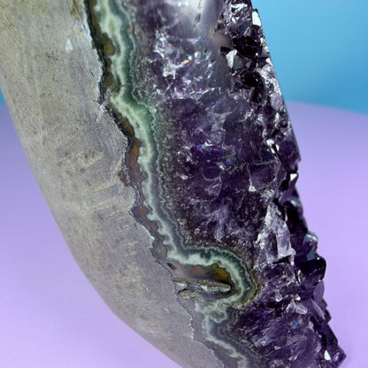 Amethyst Medium Semi-Polished Cluster Freeform with Agate (Video)