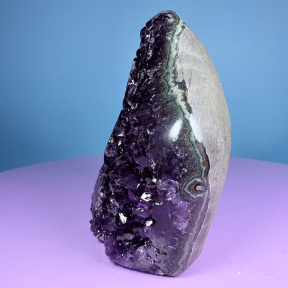 Amethyst Medium Semi-Polished Cluster Freeform with Agate (Video)