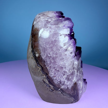 Amethyst Medium Semi-Polished Cluster Freeform with Agate (Video)