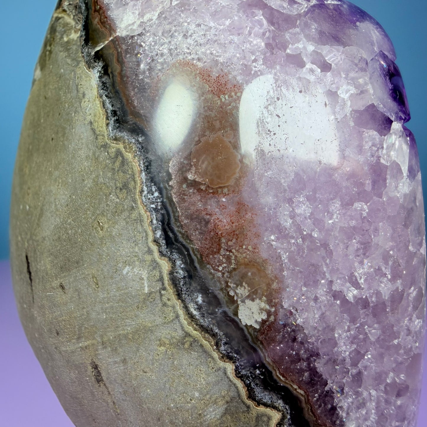 Amethyst Medium Semi-Polished Cluster Freeform with Agate (Video)