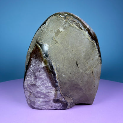 Amethyst Medium Semi-Polished Cluster Freeform with Agate (Video)
