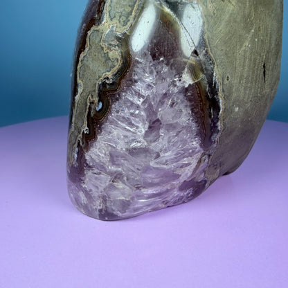 Amethyst Medium Semi-Polished Cluster Freeform with Agate (Video)