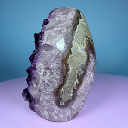 Amethyst Medium Semi-Polished Cluster Freeform with Agate (Video)