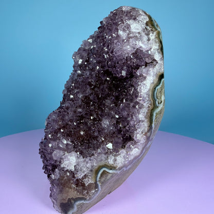 Amethyst Medium Semi-Polished Cluster Freeform with Agate (Video)