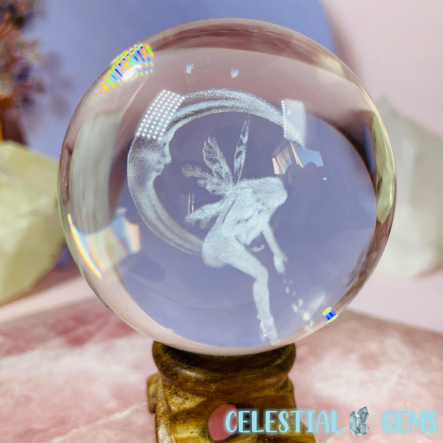 Glass Fairy on a Crescent Moon Bubble Medium Sphere