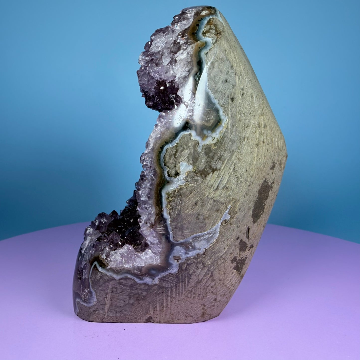 Amethyst Medium Semi-Polished Cluster Freeform with Agate (Video)