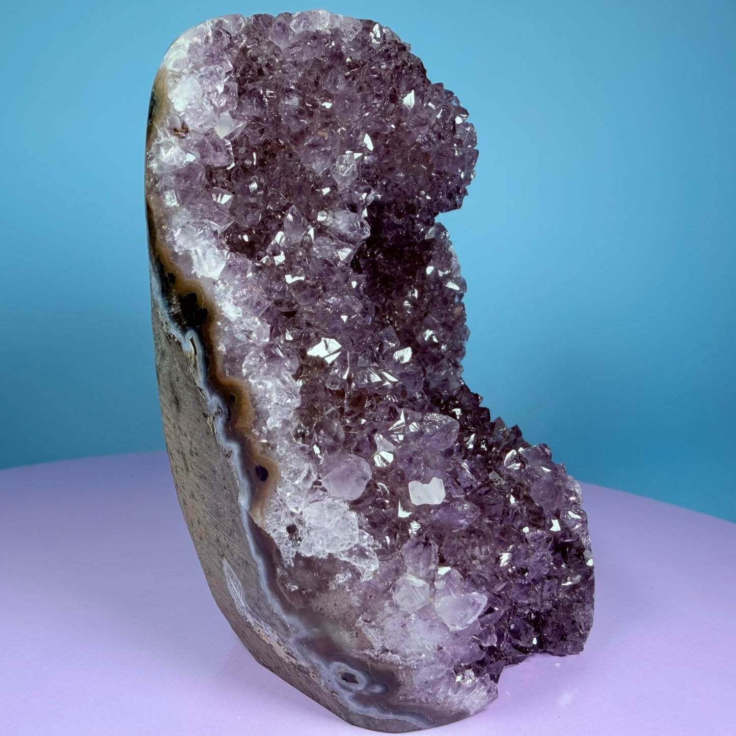 Amethyst Medium Semi-Polished Cluster Freeform with Agate (Video)