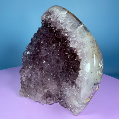 Amethyst Large Semi-Polished Cluster Freeform with Agate (Video)
