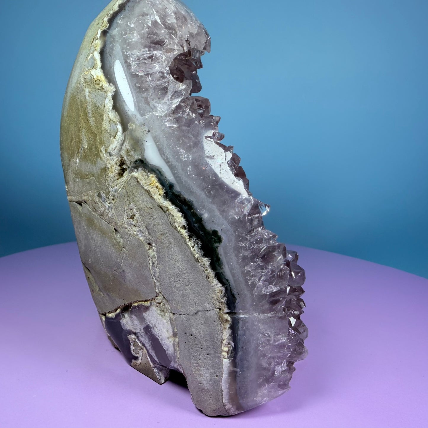 Amethyst Large Semi-Polished Cluster Freeform with Agate (Video)