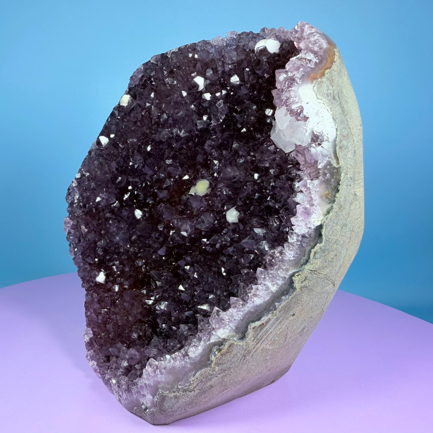 Amethyst Large Semi-Polished Cluster Freeform with Agate and Calcite (Video)