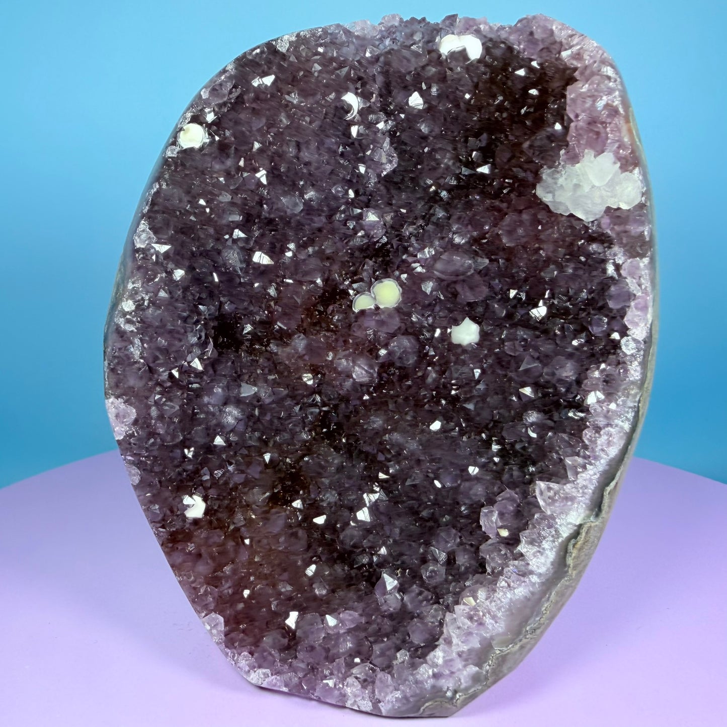 Amethyst Large Semi-Polished Cluster Freeform with Agate and Calcite (Video)