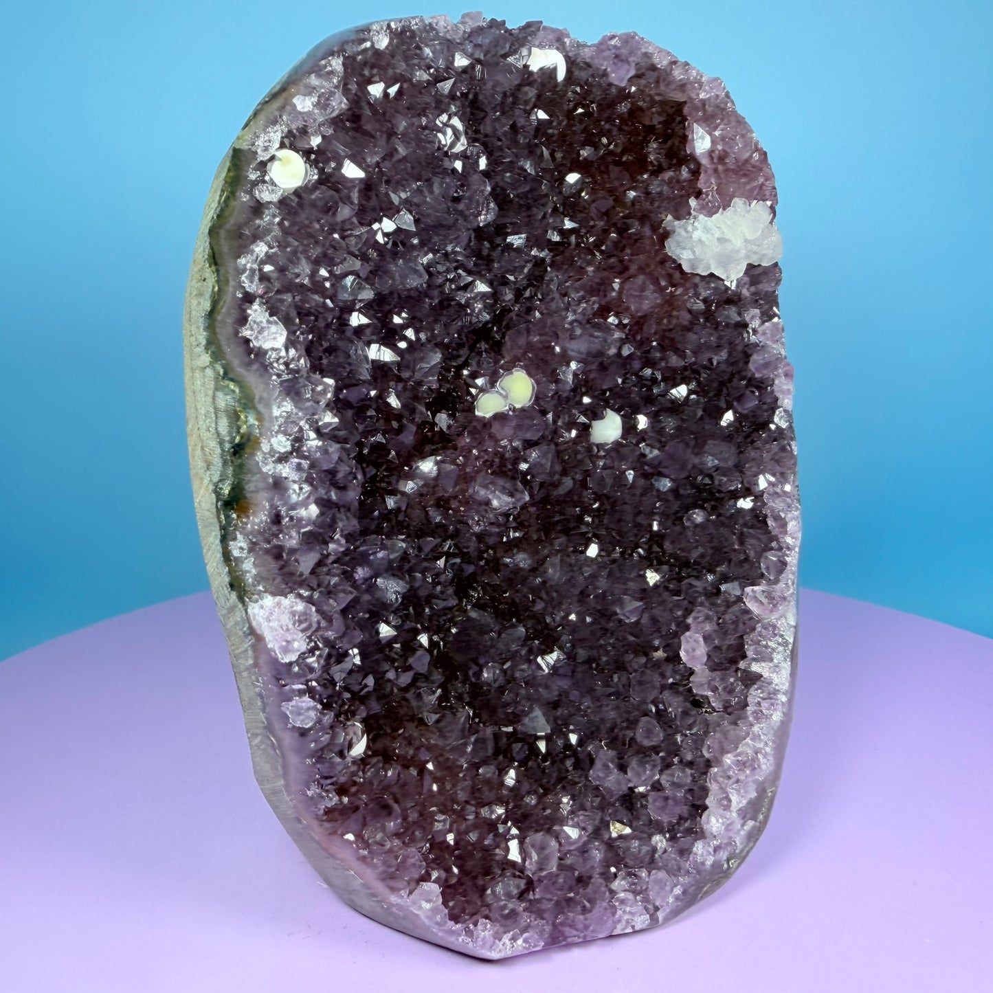 Amethyst Large Semi-Polished Cluster Freeform with Agate and Calcite (Video)