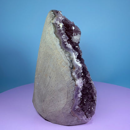 Amethyst Large Semi-Polished Cluster Freeform with Agate and Calcite (Video)
