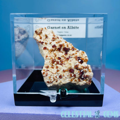 Spessartine Garnet Crystals on Albite Small Specimen in Box