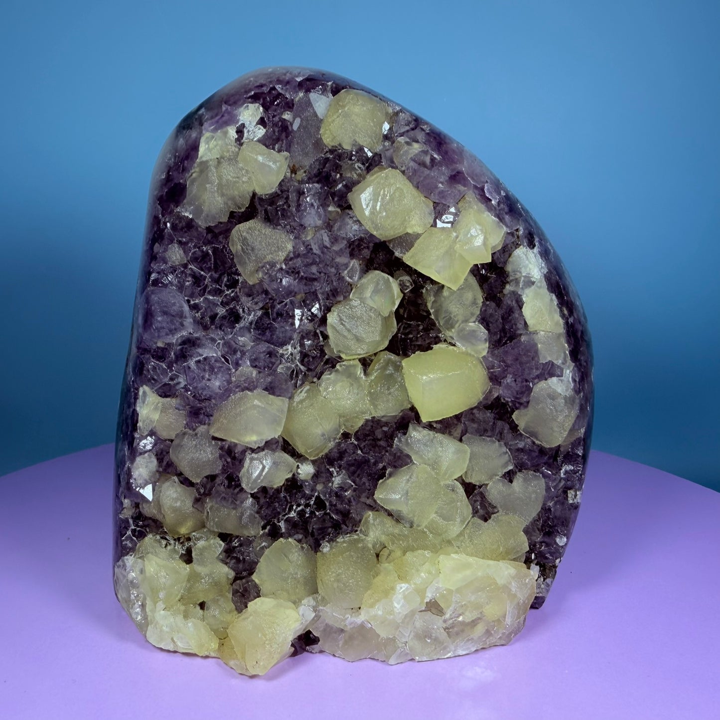 Amethyst Large Semi-Polished Cluster Freeform with Agate and Calcite (Video)