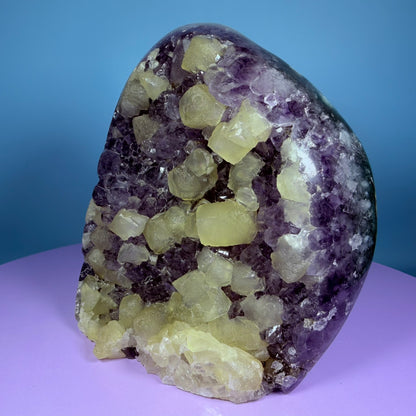 Amethyst Large Semi-Polished Cluster Freeform with Agate and Calcite (Video)