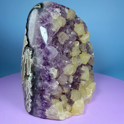 Amethyst Large Semi-Polished Cluster Freeform with Agate and Calcite (Video)