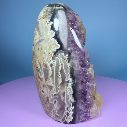 Amethyst Large Semi-Polished Cluster Freeform with Agate and Calcite (Video)