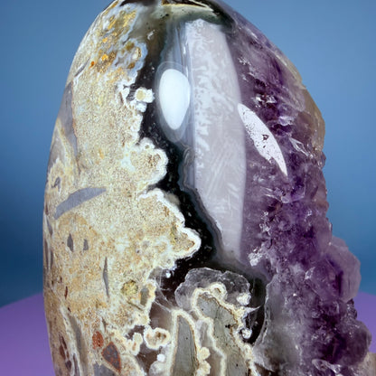 Amethyst Large Semi-Polished Cluster Freeform with Agate and Calcite (Video)