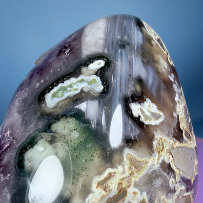 Amethyst Large Semi-Polished Cluster Freeform with Agate and Calcite (Video)