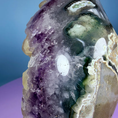 Amethyst Large Semi-Polished Cluster Freeform with Agate and Calcite (Video)