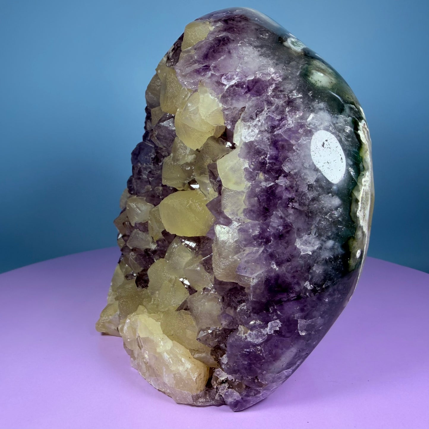 Amethyst Large Semi-Polished Cluster Freeform with Agate and Calcite (Video)