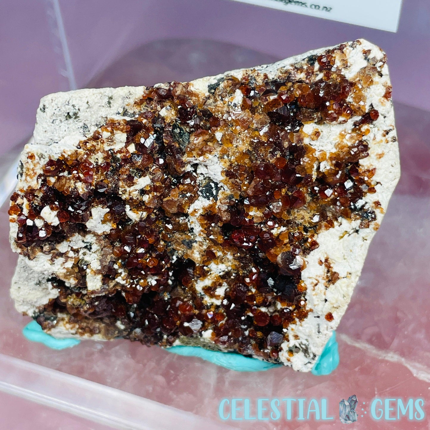 Spessartine Garnet Crystals on Albite Medium Specimen in Box