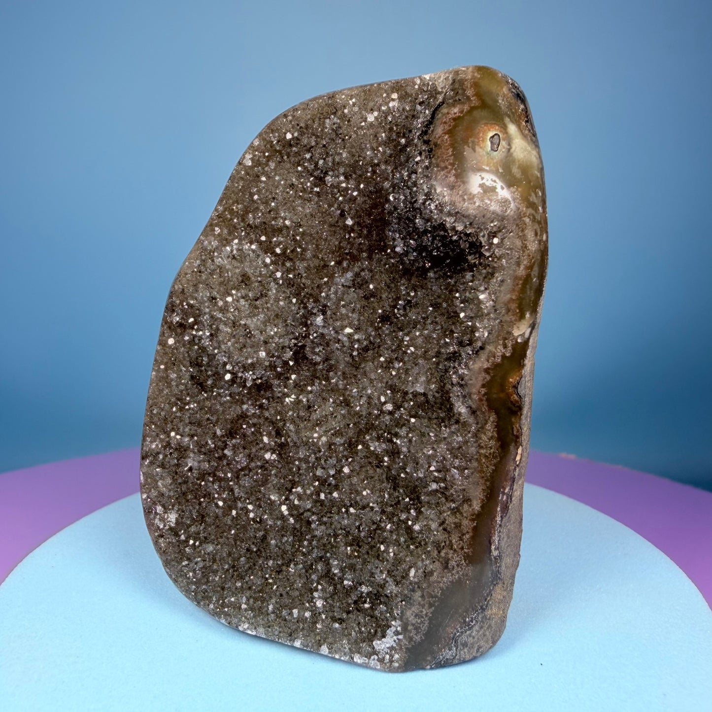 Black Amethyst Small Semi-Polished Cluster Freeform with Agate (Video)