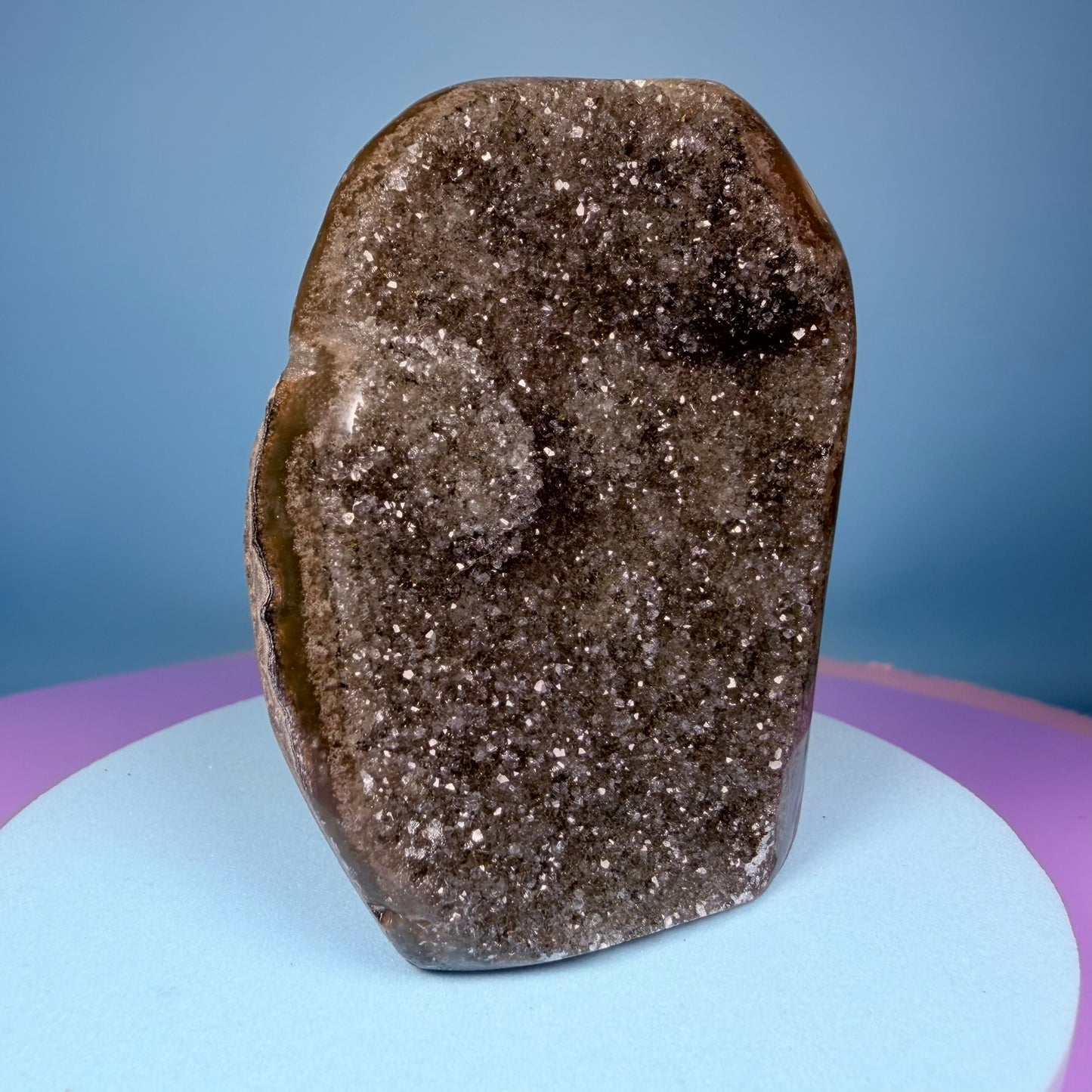 Black Amethyst Small Semi-Polished Cluster Freeform with Agate (Video)